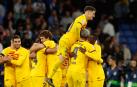 Los futbolistas del Barcelona celebran el título de liga