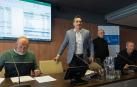Emilio Cigudosa, Nicolás Ulibarri, Basilio Medrano y Jesús García de Baquedano, en la asamblea
