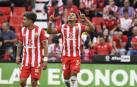 El jugador del la UD Almería Lazaro celebra un gol