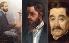 Foto coloreada de Manuel Navascués mientras pintaba; ‘El Caballero’, de Manuel Navascués; y ‘Retrato de caballero’, del artista de Corella