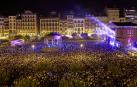 La plaza del Castillo, abarrotada de gente estos Sanfermines