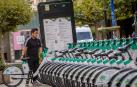 Una de las estaciones de bicis eléctricas de uso público en Pamplona, este viernes 21 de julio.