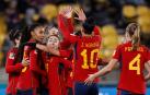 Las jugadoras de España celebran uno de los goles frente a Costa Rica