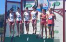 Podio de K2 femenino del Descenso Internacional del Sella, con las vencedoras Tania Álvarez y Tania Fernández, Eva Barrios y Amaia Osaba como segundas clasificadas y la tercera posición para Miriam Vega y María Paraja