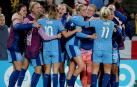 Las jugadoras inglesas celebran uno de sus goles frente a Australia