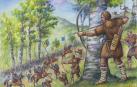Ilustración de Fidel Azkoaga que recrea la batalla de Roncesvalles del año 778, en una imagen del libro '778.Batalla de Errozabal'