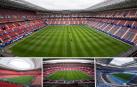 Imagen panorámica de El Sadar desde el fondo sur del estadio. En las bandas, de córner a córner, hay once pasillos cuando en la mayoría de estadios hay ocho. Abajo, San Mamés, el Wanda y el Santiago Bernabéu