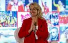 La olímpica en halterofilia Lydia Valentín, durante la conferencia de prensa ofrecida este jueves en la sede del Comité Olímpico Español para anunciar el fin a su carrera deportiva