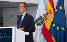 El presidente del PP, Alberto Núñez Feijóo, durante su intervención en el Foro de La Toja Vínculo Atlántico, que reúne a expertos en Energía, Política y Sector Bancario