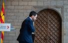 El presidente de la Generalitat, Pere Aragonès, al salir de una rueda de prensa tras la reunión del Govern