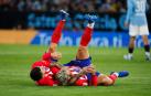 Los jugadores del del Atlético de MAdrid Antoine Griezmann (d) y Ángel Correa durante el encuentro