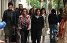 La presidenta de Navarra, María Chivite (c), a su llegada a la reunión de Comité Federal del PSOE, en Madrid, junto a los también socialistas Elma Saiz, Javier Remírez y Adriana Maldonado