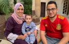 La familia hispano-palestina, Salsabel y Taher Hamdan, junto a su hijo Yasin, este martes, en un hotel en El Cairo (Egipto), donde las autoridades españolas les alojan tras ser evacuados en la primera tanda desde Gaza