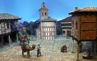 En Segovia. Este belén se inspira en la localidad castellana de Arévalo, con una iglesia muy parecida a la de Cuéllar./