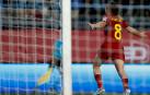 La delantera de España Mariona Caldentey celebra tras marcar el 5-3