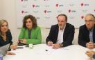 De izda. a dcha., Cristina Ibarrola, Yolanda Ibáñez, Javier Esparza y Enrique Maya durante el Comité Ejecutivo de UPN tras el anuncio de moción de censura en el Ayuntamiento de Pamplona./