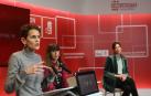 María Chivite, durante su intervención este martes, junto a Maite Esporrín y Marina Curiel