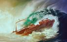 Imagen de un barco llevado por las olas