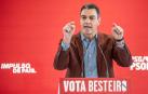 El secretario general del PSOE y presidente del Gobierno, Pedro Sánchez, durante su discurso en un acto de campaña junto al candidato a la Presidencia de la Xunta, José Ramón Gómez Besteiro