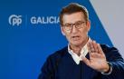 El líder del PP, Alberto Núñez Feijóo interviene en una comida electoral este martes en Oroso (A Coruña)
