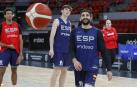 Ricky Rubio, en el entrenamiento con la selección este martes en Zaragoza