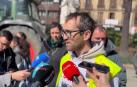 Javier Rodríguez, representante del movimiento 6F, ha hablado con los medios este jueves tras el intento por parte de algunos agricultores de acceder al Parlamento de Navarra.