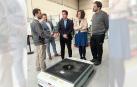 el consejero de Industria y de Transición Ecológica y Digital Empresarial, Mikel Irujo, el director de Fomento Empresarial, Íñigo Arruti, y la directora general de Energía I+D+i empresarial y Emprendimiento, Uxue Itoiz, en la sede de Aldakin de Alsasua
