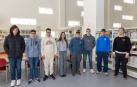 De izquierda a derecha, Balbino Sobreviela (Aragón), Anuar Egozcue (Navarra), el medallista Zakariae Bouazzaoui (Navarra); Malena Fernández (Aragón), Juan López (La Rioja); Mikel Pérez de Gracia (Navarra), Helio Vázquez (La Rioja) y Álex Ginovart (Aragón), durante el triangular disputado en el campus de la UPNA en Tudela