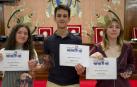 De izquierda a derecha, Leyre Andión (FEC Vedruna), Xabier Villanueva (Escolapios Calasanz) y Adriana García Arizcuren (IES Basoko), ganadores de la Olimpiada de Filosofía