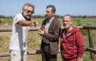 Rodaje de la película 'Pájaros', con Pau Durá (i), director, Luis Zahera (c) y Javier Gutiérrez (d), que se estrena este viernes en España