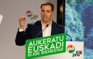 El candidato a Lehendakari y cabeza de lista por Bizkaia, Imanol Pradales, interviene durante el arranque de la campaña electoral del PNV