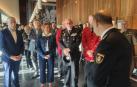 Autoridades civiles y militares, durante la apertura de la muestra