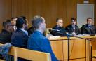 El bailaor Rafael Amargo (2i), el productor Eduardo de Santos (3i), el socio de Amargo, Miguel Ángel Batista (i), y el abogado de Amargo, Marcos García Montes (3d), en la Audiencia Provincial de Madrid