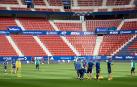Una imagen de un entrenamiento en El Sadar, donde se ven los pasillos amplios cada 18 butacas máximo como dice la normativa