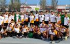 El equipo masculino del Grupompleo celebra la victoria en Huesca. Falta Kader Algham, que tuvo que ser trasladado en ambulancia