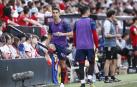 Asier Osambela, Asier Osambela, realizando ejercicios de calentamiento en el estadio de Vallecas