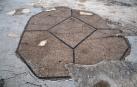 Detalle de uno de los mosaicos geométricos del yacimiento arqueológico romano Campo de Arlas de Peralta