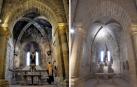 La misma capilla del interior del monasterio, antes y después de los trabajos de restauración