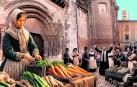 Un puesto de venta de verduras en la plaza Vieja de Tudela