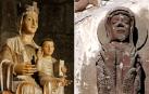 A la izquierda, actual Santa María de Leyre (1973); a la derecha, la del tímpano en la portada (1098)