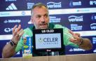 Josu Domínguez, técnico de Osasuna Femenino, durante la rueda de prensa de este miércoles