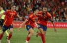 Lucía García celebra su gol, que puso el 3-2 en el marcador