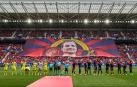 Instantes previos al último partido de Liga en El Sadar marcado por el homenaje a Jagoba Arrasate