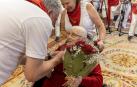 Fotos del recibimiento en el Ayuntamiento de Pamplona a mujeres centenarias en el Día de las Personas Mayores en San Fermín 2024.