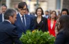 El presidente de la Generalitat de Cataluña, Salvador Illa, llega a la ofrenda floral al monumento de Rafael Casanova, con motivo de la Diada