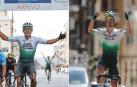 A la izquierda, Orluis Aular celebra su victoria en el Trofeo Matteotti; a la derecha, Javier Ibáñez se impone en Alsasua