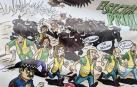 Fotos del encierro simbólico que ha escenificado un grupo de agricultores y ganaderos para plasmar "lo que está sufriendo el sector".
