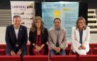 Desde la izda., Eduardo Elizalde, de Laboral Kutxa; Belén Galindo, responsable de comunicación del Grupo La Información; Juan Carlos Castillo, alcalde de Peralta; y Alicia Nicolás, directora comercial de Brandok, ayer en la presentación de Inventa Peralta