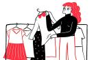 Ilustración de una mujer que escoge vestuario