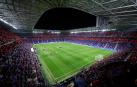 Panorámica de El Sadar, con un mosaico, ante del Osasuna-Barcelona de esta temporada.